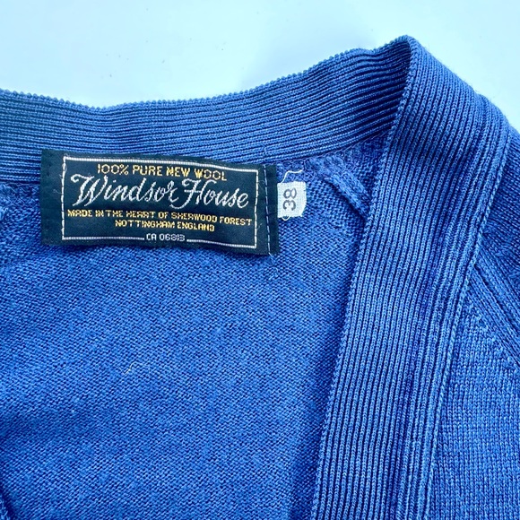 Windsor House 100% Wool Blue Cardigan Sweater, England, 38, M - Picture 5 of 11